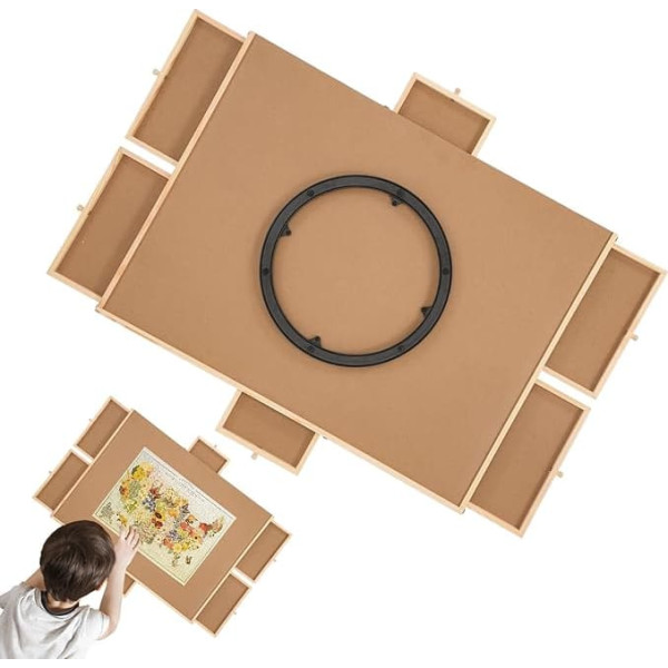 Generisch Puzzle Board Table, Rotating Puzzle Board, Wooden Puzzle Table with Cover, Portable Puzzle Accessories, 76.2 x 54.5 cm / 30 x 21.46 Inch Wooden Puzzle Table for Adults and Children
