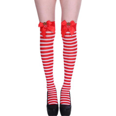 Weiche Winter-Legwear, gestreifte Schleifen-Strümpfe, bunt gestreift, Weihnachts-Kniestrümpfe mit Schleifen-Dekoration, Rot und Weiß, A