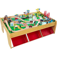 KidKraft 17850 Waterfall Mountain Railway Set and Play Table, Classic Toy Train Set with Accessories, Natural, 123.8 x 87.3 x 56.79 cm