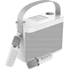 Karaoke Machine, Bluetooth Karaoke System with 2 Microphones for Adults and Children, Portable PA System, Speaker with Mobile Phone Holder/USB/TF Card/AUX-In, for Home Party, Outdoor/Indoor (White)