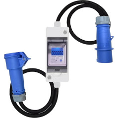 Mobile Digital Electricity Meter, 230 V Power Consumption Meter with LED/Reset, Mobile Portable Power Consumption Meter with Industrial Plug/Rubber Cable, IP65 Waterproof for Motorhomes/Electric