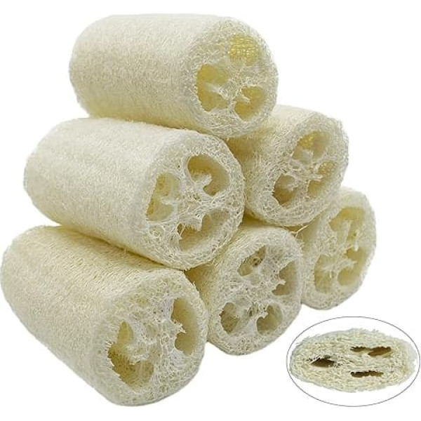 Ceshmd 6 Pieces Loofah Sponge Natural, 10 cm Loofah Cucumber Remove Dead Skin for Body Care, Bathroom and Shower, Kitchen Loofah Sponge, Exfoliating Natural Sponge (Compressed)