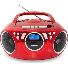 Karcher RR 5042-R Portable CD Radio/Boombox with CD Player and Cassette Player (FM, Battery/Mains Operated, Aux-In) Red