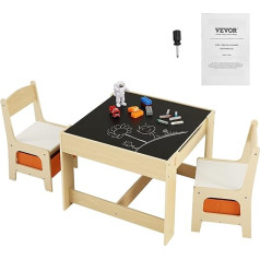 Vevor Children's Seating Set, Children's Table, 2 Children's Chairs, 1 Table, Made of P2 Grade MDF, Children's Table Set, Sturdy Children's Furniture with Double-Sided Table Top and Storage Box,