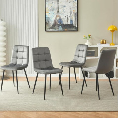 Homcasa Dining Room Chairs, Kitchen Chair, Upholstered Chair, Living Room Chair with Backrest, Velvet Seat, Metal Legs (Light Grey, Set of 4)