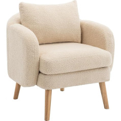 Merax Recliner Chair with Solid Wood Legs, Modern Recliner Chair, Wingback Chair, Upholstered Chair, TV Chair, Single Sofa with Thick Cushion, up to 150 kg, Teddy Plush, for Living Room, Bedroom,