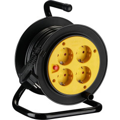 XUANSHI Mini Cable Reel, 15 m H05VV-F 3G1.5 Cable - Thermal Protection - IP20 Indoor/Cable Reel with 4 Schuko Sockets / 4-Way Cable Box with Extension Cable / Cable Roller for Indoor Use