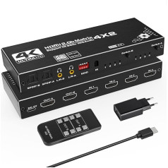 HDMI Matrix 4x2 - Tendak 4 in 2 Out HDMI Switch Matrix 4K @ 60Hz HDMI Splitter Switch + Optical SPDIF & 3.5 mm Stereo Audio Extractor Supports HDMI 2.0 HDCP 2.2 EDID HDR 3D with IR Remote Control