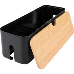 VIDETOL Cable Management Box, Cable Box with Bamboo Lid, Black Cable Collector, Cable Organiser for Cables and Loose Wires