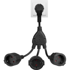 Aweohtle Double Plug for Socket, Triple Socket Adapter, 3 Schuko Multiple Sockets, Triple Socket Protective Contact Extension Cable, 250 V/16 A, VDE/GS Tested, IP44 Waterproof, for Home Office