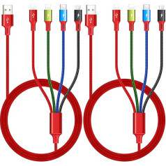 Minlu Multi Charging Cable 3.5 A, [2 Pieces/1.8 M] 4-in-1 Quick Charge Cable USB Cable with IP/Type C/Micro USB Ports Adapter for All Mobile Phones/iP/Tablets/Samsung Galaxy/Google