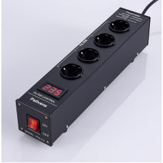 Pailvens Mains Filter Power Strip HiFi 4-Way Interference Filter Socket with LCD Display, Surge Protection, Load Protection up to 15 A, Multiple Socket for Speakers, CD DVD Player, Black