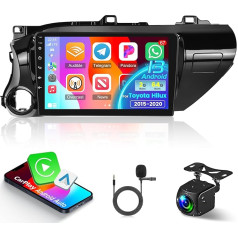 NHOPEEW Car Radio for Toyota Hilux 2015-2020 with Wireless Carplay & Android Car - Android 13 Car Radio with WiFi GPS Steering Wheel Control EQ Split Screen + Reversing Camera & Microphone