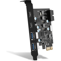 USB 3.0 PCIE Card 6 Ports PCI-E Card to USB 3.0 Type C (2), Type A (2) 19 Pin Connector Type E(A-Key) PCI Express Expansion Card for Desktop PC Window