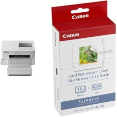 Canon SELPHY CP1500 Mini Photo Printer (Print up to Postcard Size 10 x 15 cm, USB-C, Wi-Fi, Wireless) White, Small & KC-18 IS 5 x 5 cm Sticker Paper for Selphy Printers