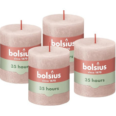 Bolsius Rustic Pillar Candles, Red, Pack of 4, 8 x 7 cm, Decorative Household Candles, Burning Length Time 35 Hours, Unscented, Natural Plant Wax, Without Palm Oil