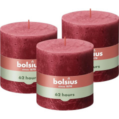 Bolsius Rustic Pillar Candle XXL, Red, Set of 3, Decorative Household Candles, Length Burning Time 62 Hours, Unscented, Natural Plant Wax, Palm Oil Free, Extra Large, 10 x 10 cm