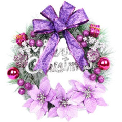 SUPVOX Christmas Wreath Merry Christmas Pine Berries Christmas Star Bow Ball Hanging Decoration Front Door House Wall Window Party Decoration Pendant (Purple) 30cm