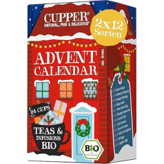 Cupper Bio Tee Adventskalender 2024, Geschenk Weihnachten, Weihnachtskalender ohne Schokolade mit 24 Teebeuteln, 2x12 Sorten, zwei neue Sorten