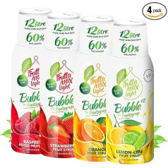 4 x 500 ml Light Fitness Syrup, Raspberry, Strawberry, Orange, Lemon, Lime by Frutta Max, Sugar-Free, with Stevia, 60% Fruit Content