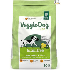 Green Petfood VeggieDog Grainfree (5 x 900 g) | Adult | Premium Dry Food for Adult Sensitive Dogs | Vegetarian with Potato & Pea | Wheat Free | Sustainable Dog Food | Pack of 5