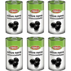 6x D'Amico Olive Nere Snocciolate Pitted Black Olives 350g Tin Gluten Free