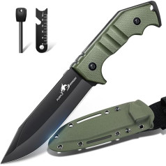 Purple Dragon Survival Knife Fixed Blade with Green Kydex Sheath, Full Tang Outdoor Knife Made of One Piece D2 Steel, Hunting Knife with G10 Handle for Bushcraft and Camping, Gifts for Men