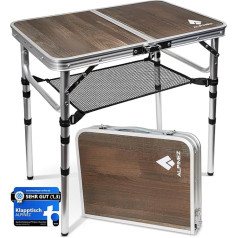 ALPINEZ 60 x 40 cm Camping Table Foldable Height Adjustable Side Table Outdoor Folding Camping Table Small Balcony Grill Table Picnic Table Compact & Lightweight