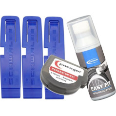 pneugo! Bicycle Tyre Fitting Kit with 3 Tyre Levers, 50ml Mounting Fluid and Repair Kit