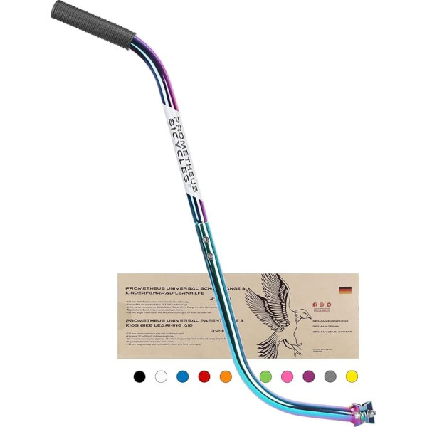 PROMETHEUS BICYCLES Bicycle bar for children's bicycle, push bar, children's bicycle, universal push bar, bicycle, children, separable, non-slip, stable, rainbow/oil slick