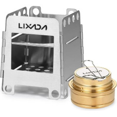 Lixada Camping Stove, Stainless Steel Folding Wood Stove + Alcohol Burner Bag Stove + 550 ml Cup Titanium Cup for Outdoor Camping Cooking Picnic Stove + Burner