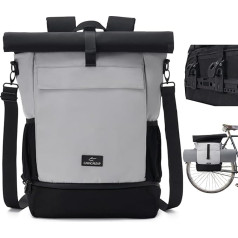 Caracaleap 3 in 1 Bicycle Bags for Pannier Rack, Water-Repellent, Bicycle Bag, Backpack & Pannier Rack Bag, Rear Bicycle Bag, Backpack with Shoe Compartment, Men and Women, Grey