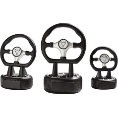 Henecka Motorsport Trophy, Resin Figures Motorsport Steering Wheel, Black / Silver, with Choice of Engraving and Selectable Sports Emblem Available in 3 Sizes or as 3 Series