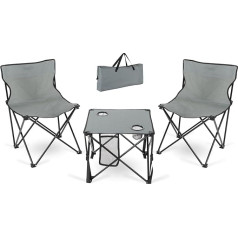 Stagecaptain CS-4547 Camping Table with Chairs - 2 Foldable Camping Chairs - Folding Camping Table with Drink Holder - Includes Carry Bag - Ideal for Festivals, Fishing and Camping - Grey