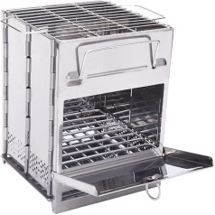 TREGOO Camping Grill Portable Charcoal Heating Grill Outdoor BBQ Wood Stove Foldable Stainless Steel Grill