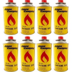 Pack of 8 Alpen Camping Gas Cartridges Butane Gas 227 g Capacity per Bottle for Camping Stoves Outdoor Activities Barbecue