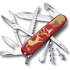 VICTORINOX Huntsman Year of the Ox 2021 Pocket Knife, 15 Functions, Swiss Made, Outdoor Multitool Including Scissors, Wood Saw, Screwdriver, Red