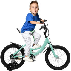 CUMELLIIR Children's Bicycle 16 Inches, Children's Bicycle with Stabilisers from 4 Years, Children's Bicycle 16 Inch Girls Boys Height Adjustable, Children's Bicycle for 4-8 Years, Green