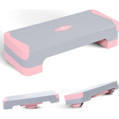 NORTHERN STONE 2-in-1 Height Adjustable Aerobic Step with Body Balance Board Workout 10 cm 15 cm Fitness Levels (Grey - Pink)