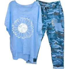 Briskorry Zweiteiler für Damen, Tshirt und Hose, Hosenanzüge Lässiges Lockerer Lounge Set Kurze Ärmel Rundhals Trainingsanzug-Set Leichter Atmungsaktive Sport Set Gedruckte Elegante Strand Urlaub