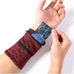 Sweatbands Wrist Bag, Sports Wrist Wallet Bracelet with Zip for Running, Basketball, Tennis, Walking and More (Purple Red, L)