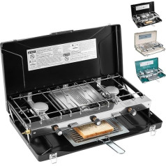 FineFlame Camping Stove 3 Burner 20400 BTU Propane Portable Stove with Regulator, Toast Tray, Windscreen for Car, Camping, BBQ, Picnics, Outdoor Cooking, Camping, Gas Stove