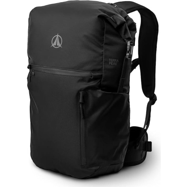 Terra Peak Rolltop Backpack for Men and Women, Black, with Laptop Compartment for up to 15 Inches, Hiking Backpack, Small, Travel Backpack 20-25 Litres, Hand Luggage, Perfect for School, Sports,