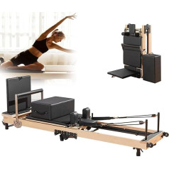 Foldable Pilates Reformer Machine, Wooden Pilates Reformer Portable Foldable Pilates Reformer Machine, Home Training Equipment
