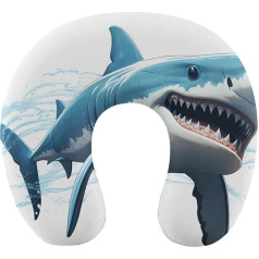 LHJKB U Shaped Travel Pillow Memory Cotton U Shaped Neck Pillow Blue Shark Printed Lightweight Portable Ideal for Airplane Chair Car Home Office