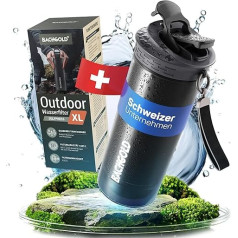 Bachgold® Professional Outdoor Water Filter Bottle XL [800 ml] with 2000 L Filter Capacity I Removes 99.99% of All Bacteria and Filters Viruses, Particles and Heavy Metals I Blackout and Crisis Proof
