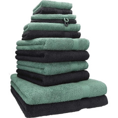 Betz 12-Piece Towel Set Premium Hand Towel Set, 100% Cotton, 2 Bath Towels, 4 Hand Towels, 2 Guest Towels, 2 Flannels, 2 Wash Gloves, Graphite Grey/Fir Green