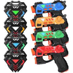 KIZJORYA Laser Tag Weapons with Vests, Set of 4 - Multiplayer Laser Tag Set for Children, Toys for Teenagers, Boys and Girls - Outdoor Toy for Children
