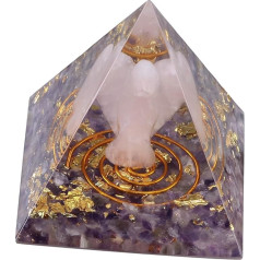 Nupuyai Reiki Crystal Pyramid Rose Quartz Angel Figurine Fengshui Chakra Pyramid Resin Home Decoration Meditation Protection Good Luck Amethyst