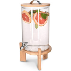 Navaris 5l Drinks Dispenser With Stainless Steel Tap - Glass Water Dispenser With Bamboo Wood Stand - Dispenser Made Of Heat-resistant Borosilicate Glass, 7L